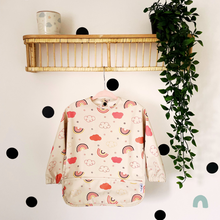 Load image into Gallery viewer, long sleeve weaning bib, coverall bib. design rainbows
