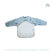 Load image into Gallery viewer, Long Sleeve Weaning Bib &amp; Matching Bag &quot;Safari Blue&quot;
