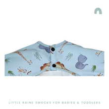 Load image into Gallery viewer, Long Sleeve Weaning Bib &amp; Matching Bag &quot;Safari Blue&quot;
