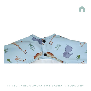 Long Sleeve Weaning Bib & Matching Bag "Safari Blue"
