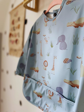 Load image into Gallery viewer, Long Sleeve Weaning Bib &amp; Matching Bag &quot;Safari Blue&quot;
