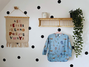 Long Sleeve Weaning Bib & Matching Bag "Safari Blue"