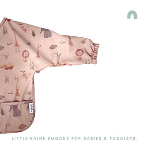 Long Sleeve Weaning Bib & Matching Bag "Safari Rose"