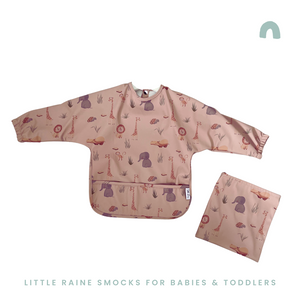 Long Sleeve Weaning Bib & Matching Bag "Safari Rose"