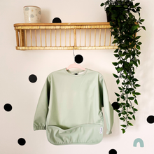 Load image into Gallery viewer, Long Sleeve Weaning Bib &amp; Matching Bag &quot;Sage Green&quot;
