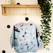 Load image into Gallery viewer, Long Sleeve Weaning Bib &amp; Matching Bag  &quot;Under The Sea&quot;
